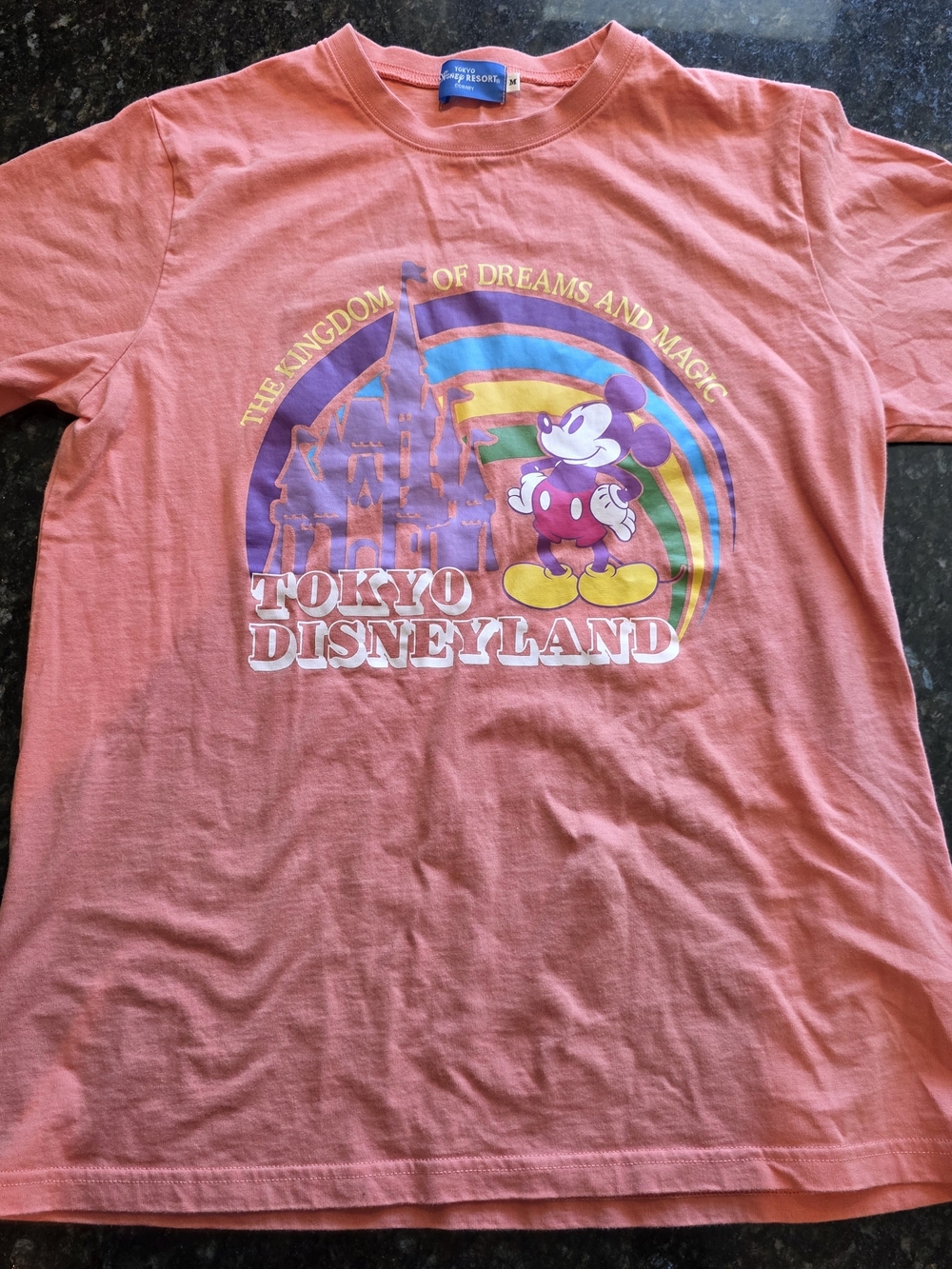 Tokyo Disneyland Mickey Mouse T-shirt Size M Coral Cinderella Castle Japan